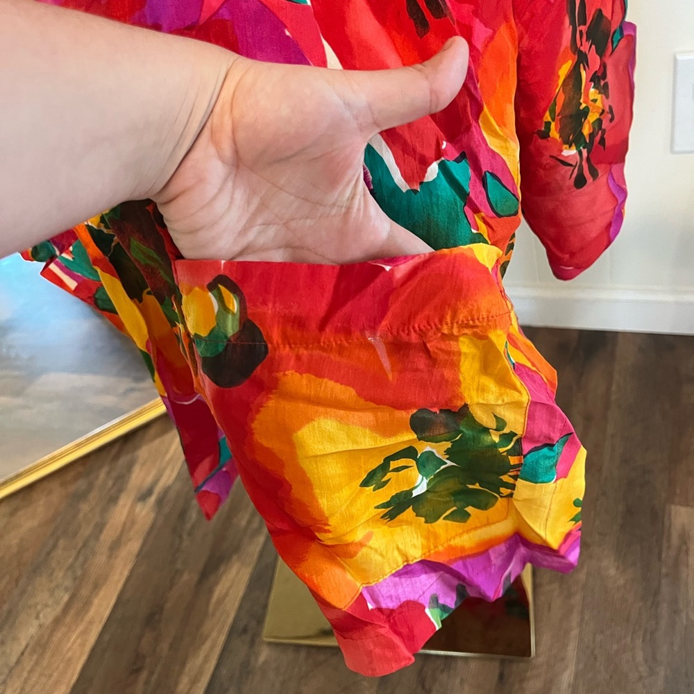 Vintage 80s Artsy Floral Multi-Colored Washable Silk Kimono Style Shirt Wrap - Picture 4 of 6